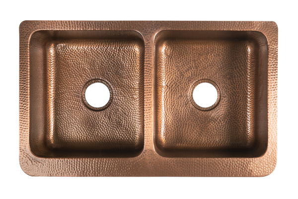 Copper Hammered Double Farmhouse Sink