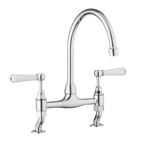 Traditional Kitchen Bridge Mixer Tap - Porcelain Levers