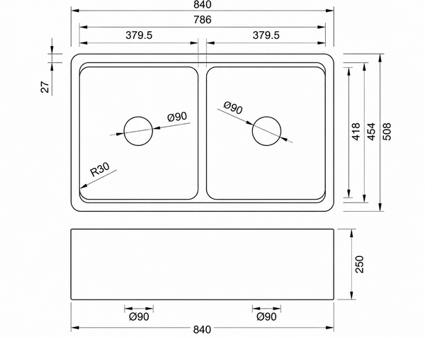 E.O.F.Y. Special ! - Double Butler Kitchen Sink System 833 mm - Complete With Chopping/Preparation Block, Free Waste, Grid & Tap !