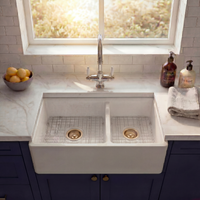 E.O.F.Y. Special - Mayfair Double Offset Bowl - 838 x 460 x 257mm with free waste grid and tap