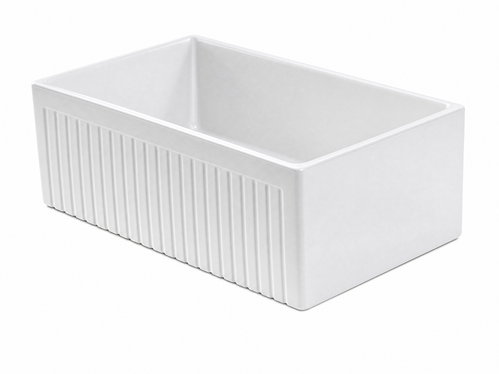 Narrow Fluted Fireclay Farmhouse Sink - 755mm