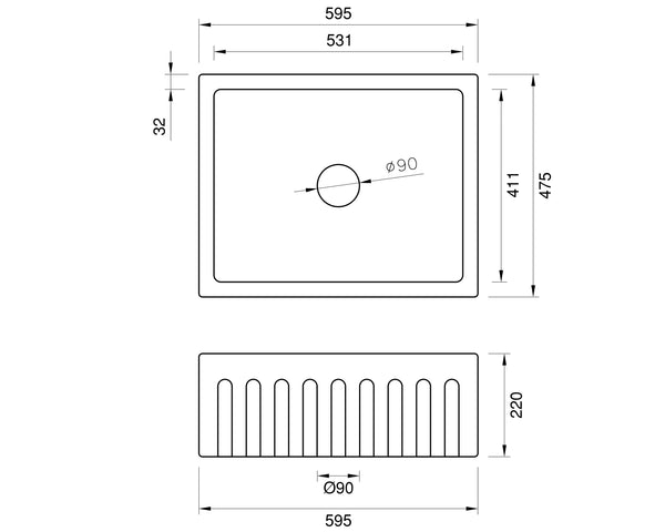 E.O.F.Y. Special ! - Fluted Butler Sink - 595 x 475 x 220mm - With Free Grid & Waste & Tap !