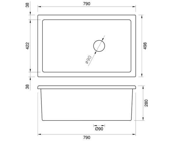 Undermount Sink - Large 790 x 498 x 280mm