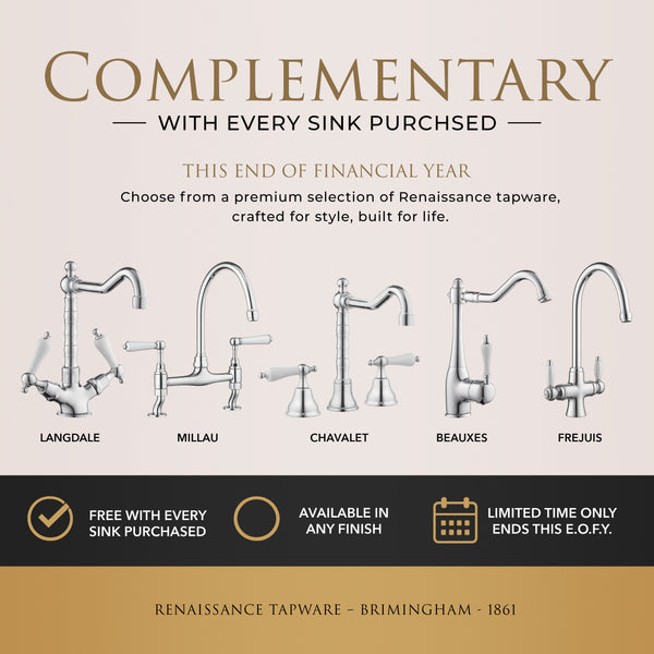 E.O.F.Y. Special - Double Shaker Farmhouse Sink - With Grid & Waste & Tap Free !