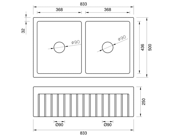 May Special ! - Double Fluted Apron Sink - 833 x 500 x 250mm