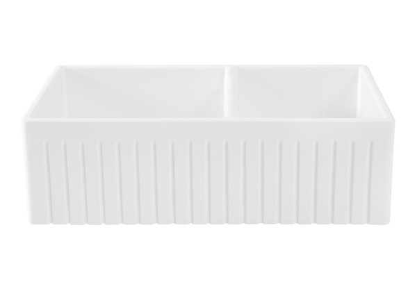 February Special ! - Double Fluted 2/3 1/3  Offset Apron Sink - 838 x 460 x 257mm