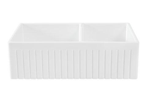 Cyber Special ! - Double Fluted 2/3 1/3  Offset Apron Sink - 838 x 460 x 257mm